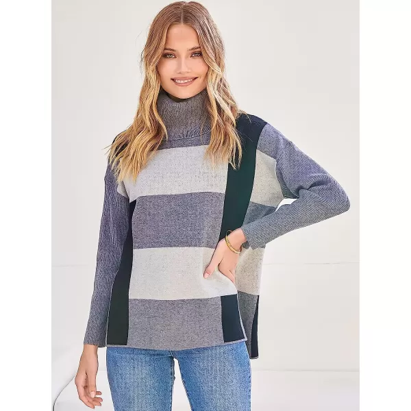 imageANRABESS Womens Turtleneck Oversized 2022 Long Batwing Sleeve Spilt Hem Knit Tunic Pullover Sweater TopsPlaidgray