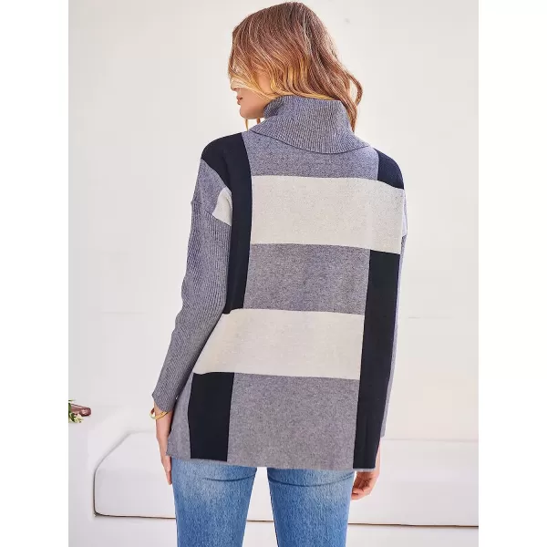 imageANRABESS Womens Turtleneck Oversized 2022 Long Batwing Sleeve Spilt Hem Knit Tunic Pullover Sweater TopsPlaidgray