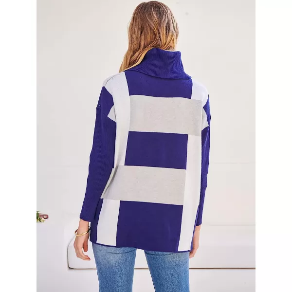 imageANRABESS Womens Turtleneck Oversized 2022 Long Batwing Sleeve Spilt Hem Knit Tunic Pullover Sweater TopsPlaidnavy Blue