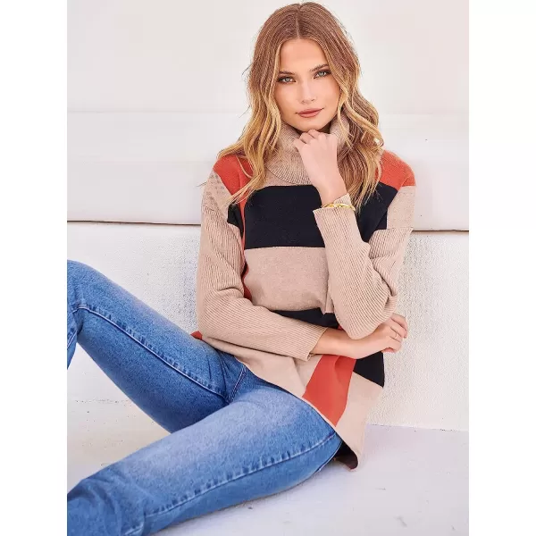 imageANRABESS Womens Turtleneck Oversized 2022 Long Batwing Sleeve Spilt Hem Knit Tunic Pullover Sweater TopsPlaidorange