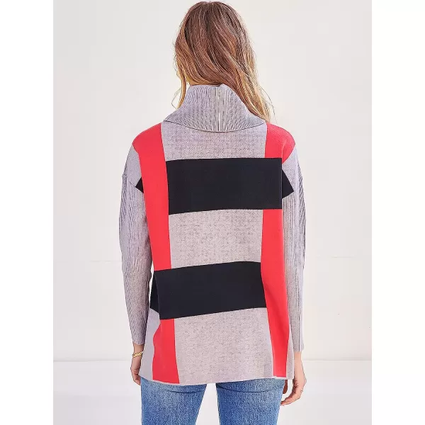 imageANRABESS Womens Turtleneck Oversized 2022 Long Batwing Sleeve Spilt Hem Knit Tunic Pullover Sweater TopsPlaidred