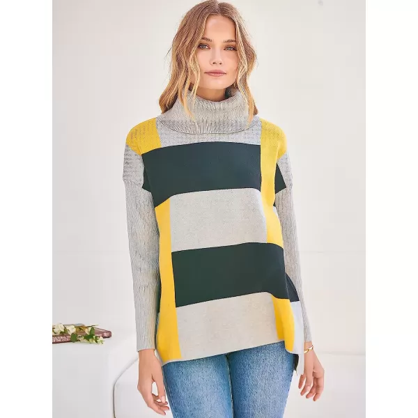 imageANRABESS Womens Turtleneck Oversized 2022 Long Batwing Sleeve Spilt Hem Knit Tunic Pullover Sweater TopsPlaidyellow