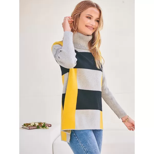 imageANRABESS Womens Turtleneck Oversized 2022 Long Batwing Sleeve Spilt Hem Knit Tunic Pullover Sweater TopsPlaidyellow