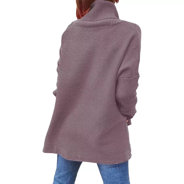 imageANRABESS Womens Turtleneck Oversized 2022 Long Batwing Sleeve Spilt Hem Knit Tunic Pullover Sweater TopsPurple