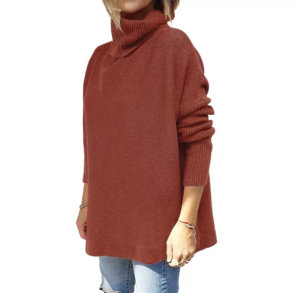 imageANRABESS Womens Turtleneck Oversized 2022 Long Batwing Sleeve Spilt Hem Knit Tunic Pullover Sweater TopsRust
