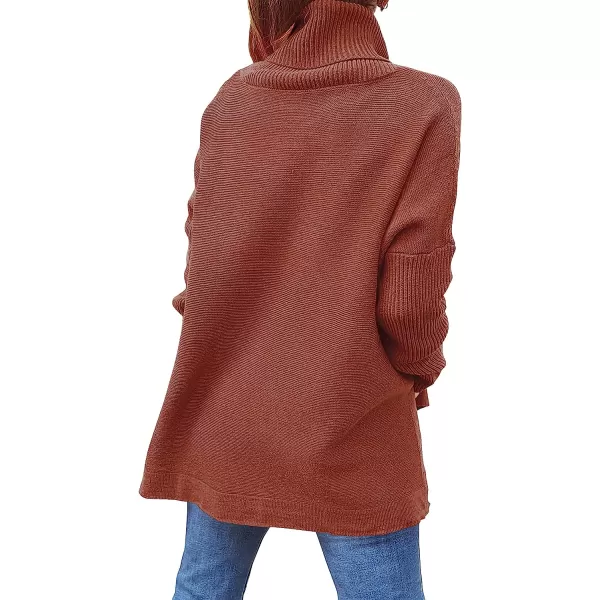 imageANRABESS Womens Turtleneck Oversized 2022 Long Batwing Sleeve Spilt Hem Knit Tunic Pullover Sweater TopsRust