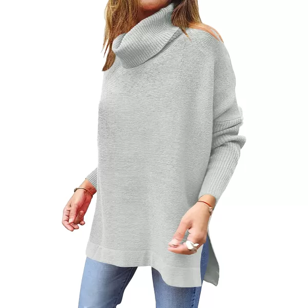 imageANRABESS Womens Turtleneck Oversized 2022 Long Batwing Sleeve Spilt Hem Knit Tunic Pullover Sweater TopsSilver