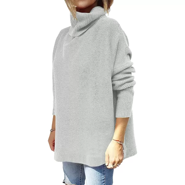 imageANRABESS Womens Turtleneck Oversized 2022 Long Batwing Sleeve Spilt Hem Knit Tunic Pullover Sweater TopsSilver