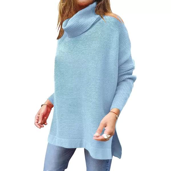 imageANRABESS Womens Turtleneck Oversized 2022 Long Batwing Sleeve Spilt Hem Knit Tunic Pullover Sweater TopsSky