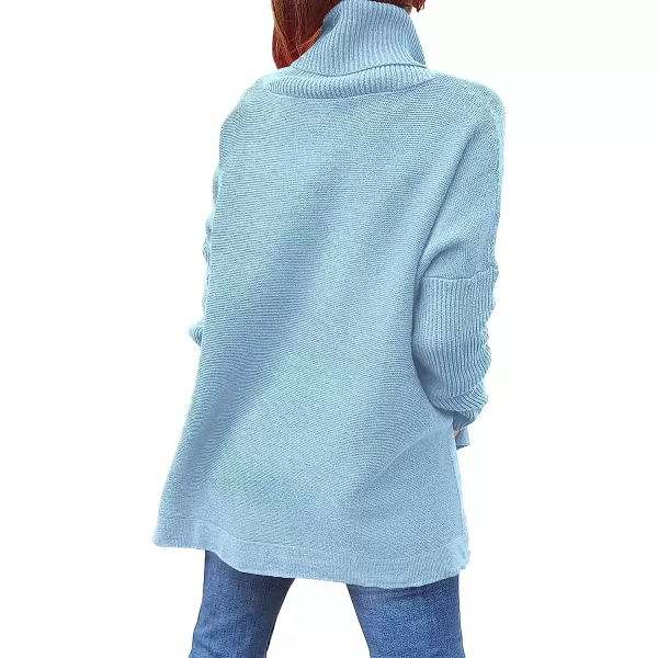 imageANRABESS Womens Turtleneck Oversized 2022 Long Batwing Sleeve Spilt Hem Knit Tunic Pullover Sweater TopsSky