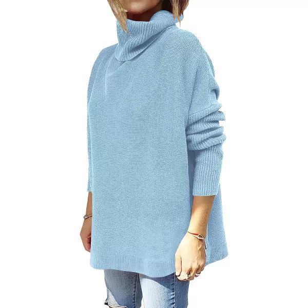imageANRABESS Womens Turtleneck Oversized 2022 Long Batwing Sleeve Spilt Hem Knit Tunic Pullover Sweater TopsSky