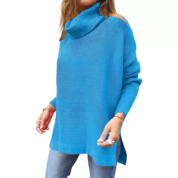imageANRABESS Womens Turtleneck Oversized 2022 Long Batwing Sleeve Spilt Hem Knit Tunic Pullover Sweater TopsSky Blue