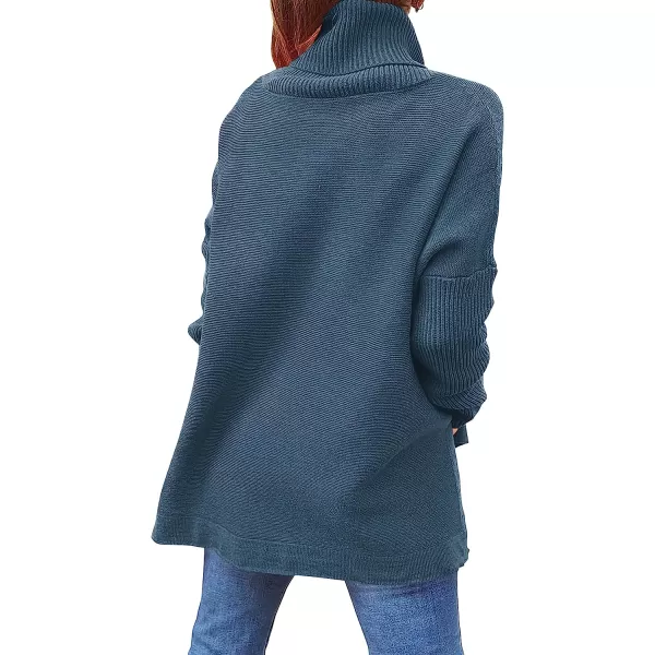 imageANRABESS Womens Turtleneck Oversized 2022 Long Batwing Sleeve Spilt Hem Knit Tunic Pullover Sweater TopsTeal