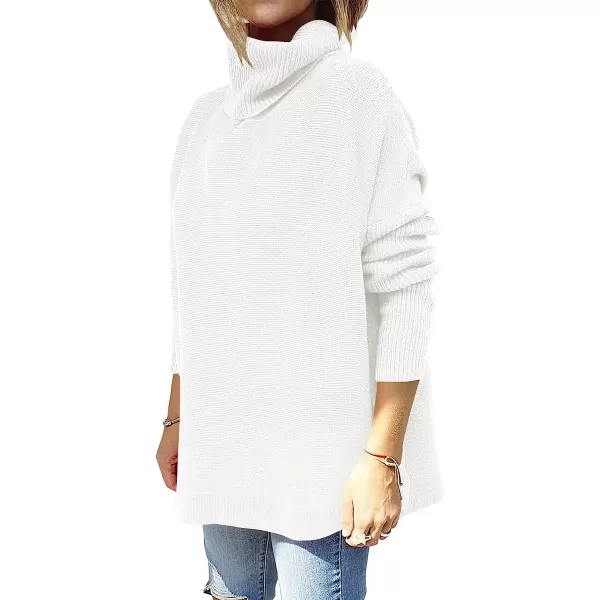 imageANRABESS Womens Turtleneck Oversized 2022 Long Batwing Sleeve Spilt Hem Knit Tunic Pullover Sweater TopsWhite