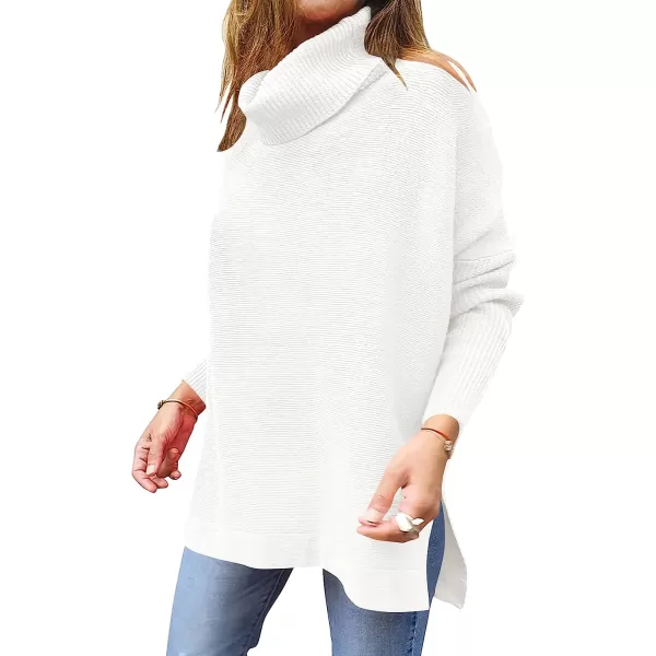 imageANRABESS Womens Turtleneck Oversized 2022 Long Batwing Sleeve Spilt Hem Knit Tunic Pullover Sweater TopsWhite