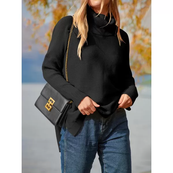 imageANRABESS Womens Turtleneck Oversized 2023 Long Batwing Sleeve Spilt Hem Knit Tunic Pullover Sweater TopsBlack