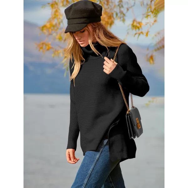 imageANRABESS Womens Turtleneck Oversized 2023 Long Batwing Sleeve Spilt Hem Knit Tunic Pullover Sweater TopsBlack