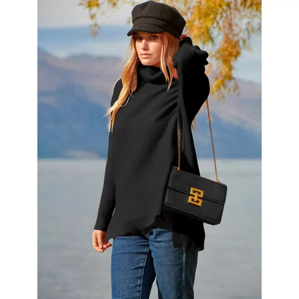 imageANRABESS Womens Turtleneck Oversized 2023 Long Batwing Sleeve Spilt Hem Knit Tunic Pullover Sweater TopsBlack