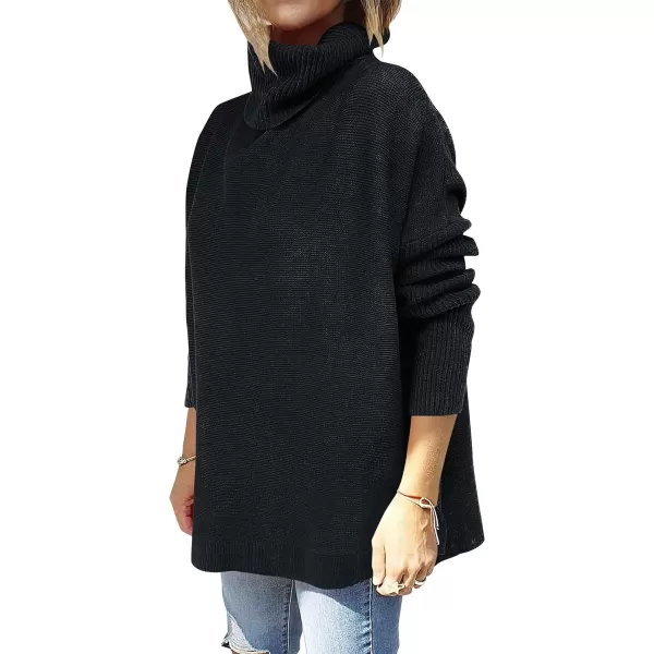 imageANRABESS Womens Turtleneck Oversized 2023 Long Batwing Sleeve Spilt Hem Knit Tunic Pullover Sweater TopsBlack