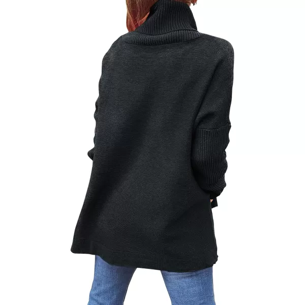 imageANRABESS Womens Turtleneck Oversized 2023 Long Batwing Sleeve Spilt Hem Knit Tunic Pullover Sweater TopsBlack