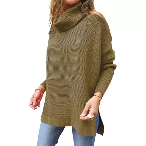 imageANRABESS Womens Turtleneck Oversized 2023 Long Batwing Sleeve Spilt Hem Knit Tunic Pullover Sweater TopsCamel