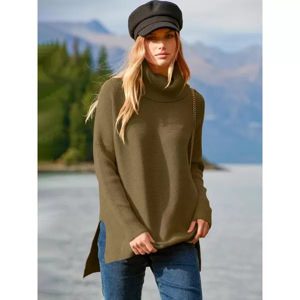 imageANRABESS Womens Turtleneck Oversized 2023 Long Batwing Sleeve Spilt Hem Knit Tunic Pullover Sweater TopsCamel