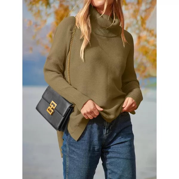 imageANRABESS Womens Turtleneck Oversized 2023 Long Batwing Sleeve Spilt Hem Knit Tunic Pullover Sweater TopsCamel