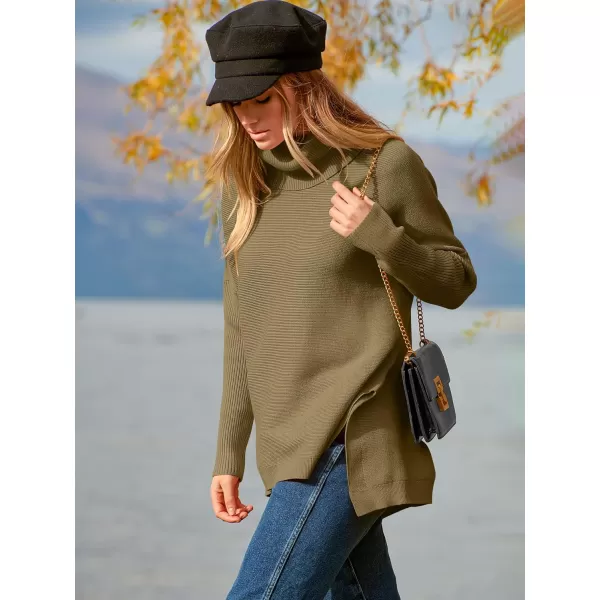 imageANRABESS Womens Turtleneck Oversized 2023 Long Batwing Sleeve Spilt Hem Knit Tunic Pullover Sweater TopsCamel