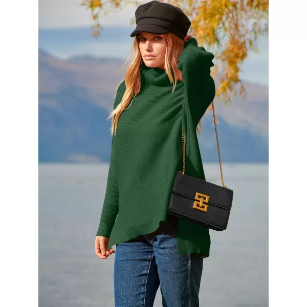 imageANRABESS Womens Turtleneck Oversized 2023 Long Batwing Sleeve Spilt Hem Knit Tunic Pullover Sweater TopsDeep Green