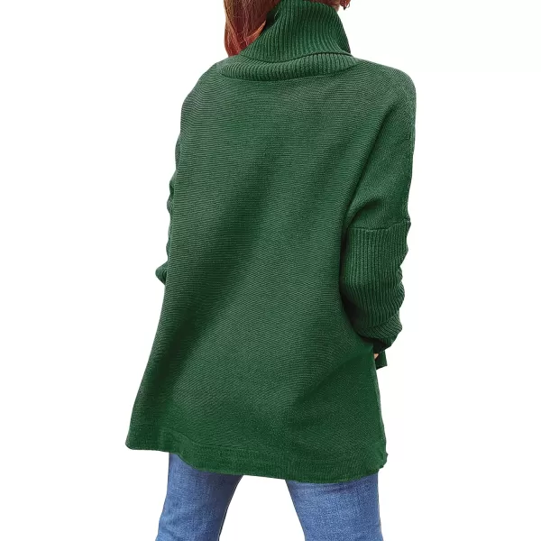 imageANRABESS Womens Turtleneck Oversized 2023 Long Batwing Sleeve Spilt Hem Knit Tunic Pullover Sweater TopsDeep Green