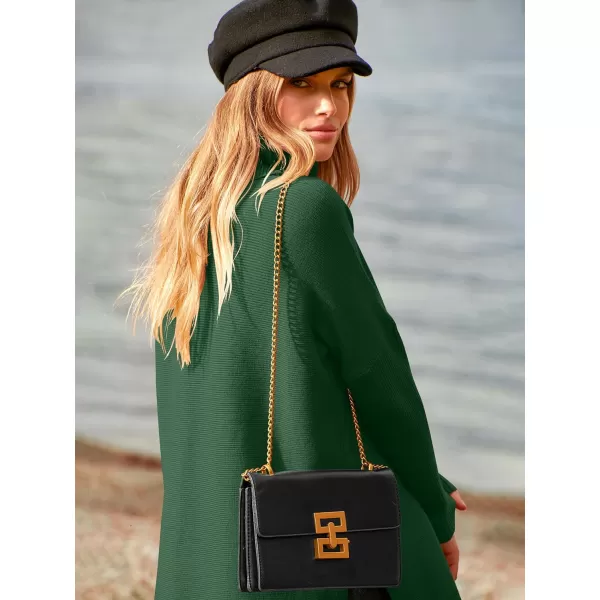 imageANRABESS Womens Turtleneck Oversized 2023 Long Batwing Sleeve Spilt Hem Knit Tunic Pullover Sweater TopsDeep Green