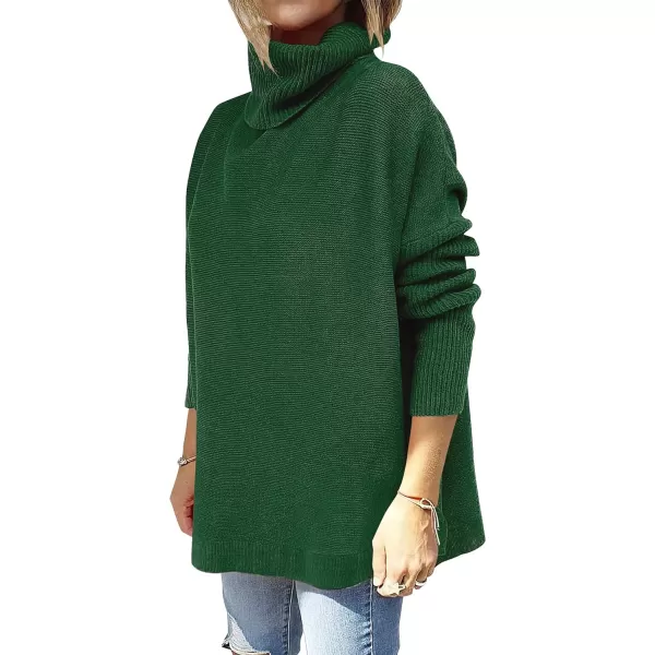 imageANRABESS Womens Turtleneck Oversized 2023 Long Batwing Sleeve Spilt Hem Knit Tunic Pullover Sweater TopsDeep Green