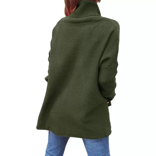 imageANRABESS Womens Turtleneck Oversized 2023 Long Batwing Sleeve Spilt Hem Knit Tunic Pullover Sweater TopsForest