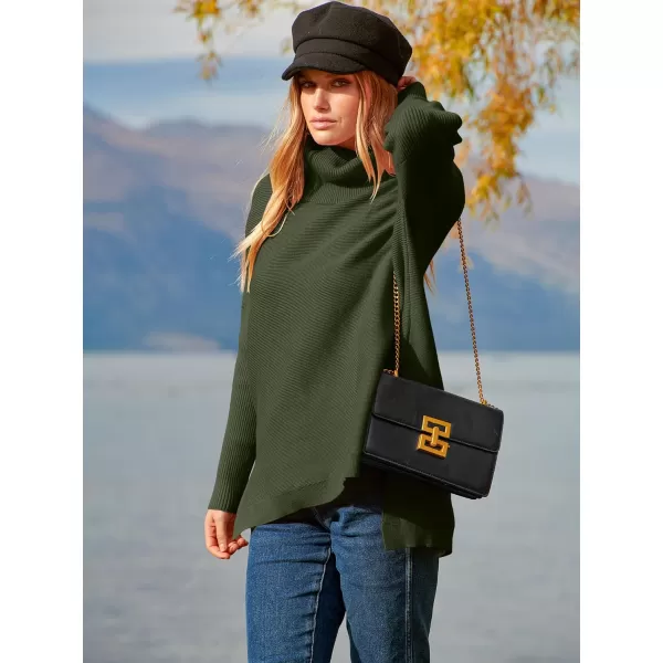imageANRABESS Womens Turtleneck Oversized 2023 Long Batwing Sleeve Spilt Hem Knit Tunic Pullover Sweater TopsForest