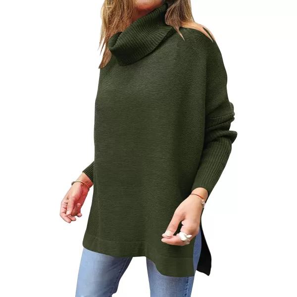 imageANRABESS Womens Turtleneck Oversized 2023 Long Batwing Sleeve Spilt Hem Knit Tunic Pullover Sweater TopsForest