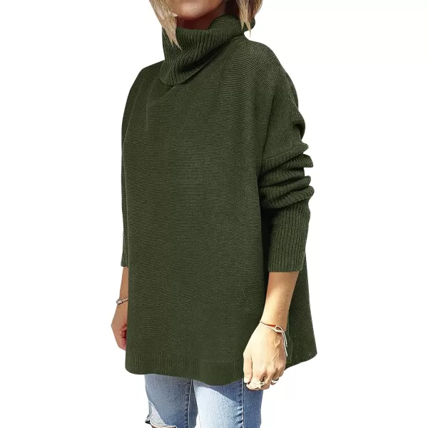 imageANRABESS Womens Turtleneck Oversized 2023 Long Batwing Sleeve Spilt Hem Knit Tunic Pullover Sweater TopsForest