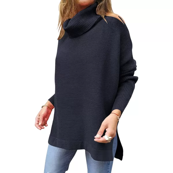 imageANRABESS Womens Turtleneck Oversized 2023 Long Batwing Sleeve Spilt Hem Knit Tunic Pullover Sweater TopsNavy Blue