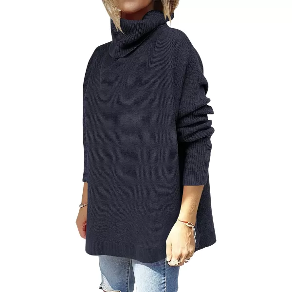 imageANRABESS Womens Turtleneck Oversized 2023 Long Batwing Sleeve Spilt Hem Knit Tunic Pullover Sweater TopsNavy Blue