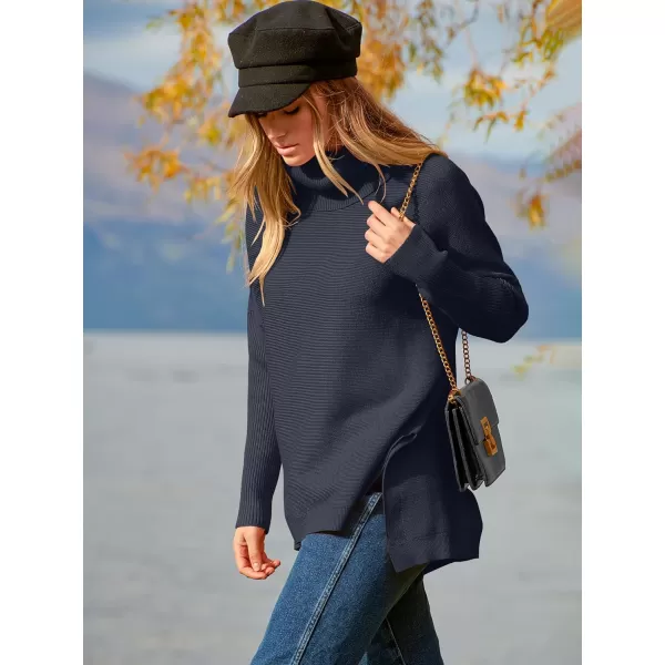 imageANRABESS Womens Turtleneck Oversized 2023 Long Batwing Sleeve Spilt Hem Knit Tunic Pullover Sweater TopsNavy Blue