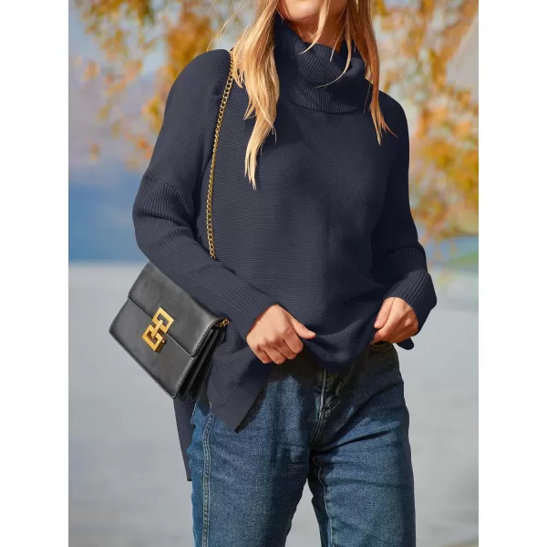 imageANRABESS Womens Turtleneck Oversized 2023 Long Batwing Sleeve Spilt Hem Knit Tunic Pullover Sweater TopsNavy Blue