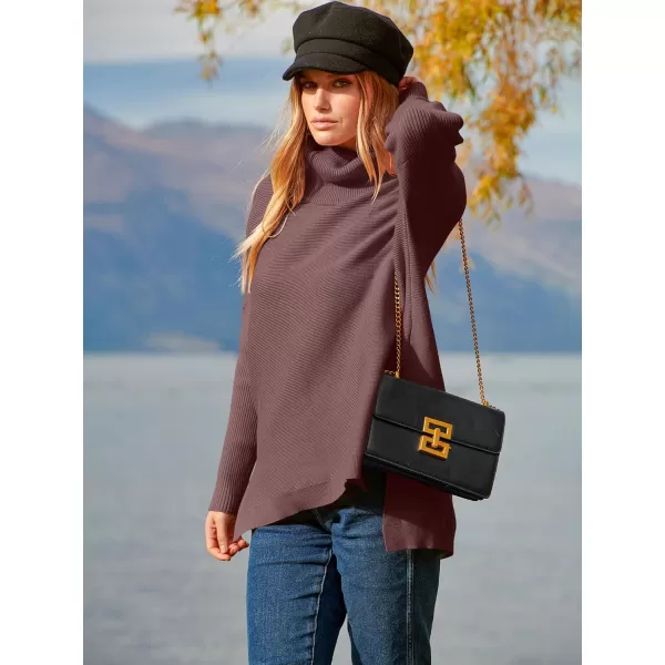 imageANRABESS Womens Turtleneck Oversized 2023 Long Batwing Sleeve Spilt Hem Knit Tunic Pullover Sweater TopsRose