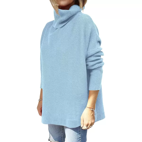 imageANRABESS Womens Turtleneck Oversized 2023 Long Batwing Sleeve Spilt Hem Knit Tunic Pullover Sweater TopsSky