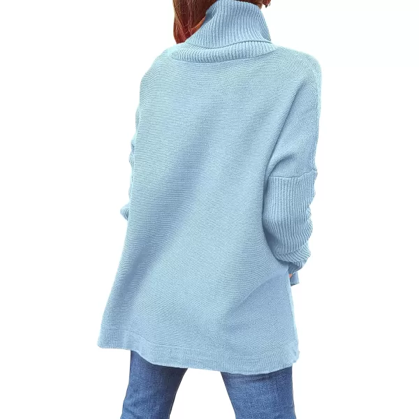 imageANRABESS Womens Turtleneck Oversized 2023 Long Batwing Sleeve Spilt Hem Knit Tunic Pullover Sweater TopsSky