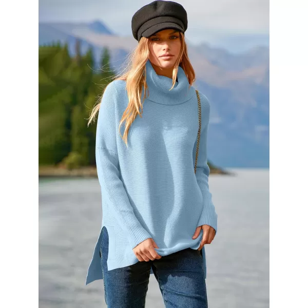 imageANRABESS Womens Turtleneck Oversized 2023 Long Batwing Sleeve Spilt Hem Knit Tunic Pullover Sweater TopsSky