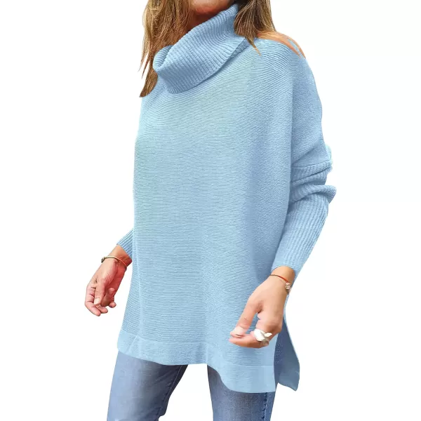 imageANRABESS Womens Turtleneck Oversized 2023 Long Batwing Sleeve Spilt Hem Knit Tunic Pullover Sweater TopsSky