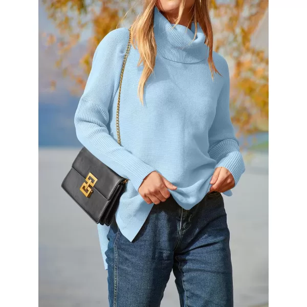 imageANRABESS Womens Turtleneck Oversized 2023 Long Batwing Sleeve Spilt Hem Knit Tunic Pullover Sweater TopsSky