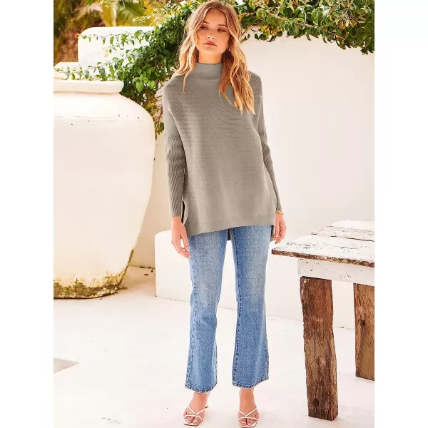 imageANRABESS Womens Turtleneck Oversized Long Batwing Sleeve High Low Spilt Hem Knit Pullover Sweater TopsAlmond