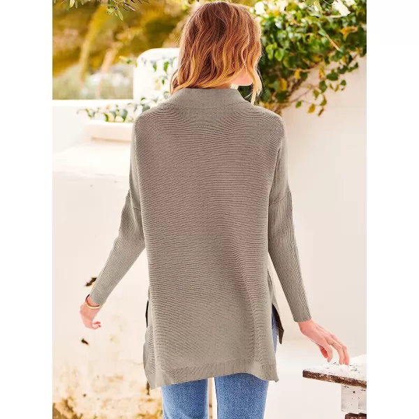imageANRABESS Womens Turtleneck Oversized Long Batwing Sleeve High Low Spilt Hem Knit Pullover Sweater TopsAlmond