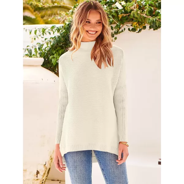 imageANRABESS Womens Turtleneck Oversized Long Batwing Sleeve High Low Spilt Hem Knit Pullover Sweater TopsApricot
