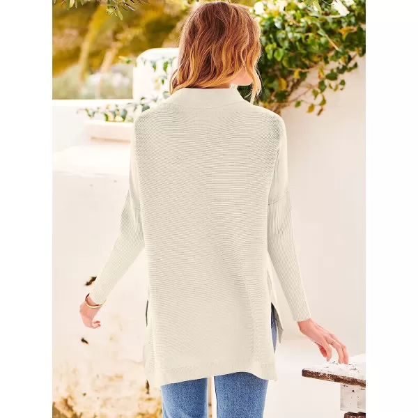 imageANRABESS Womens Turtleneck Oversized Long Batwing Sleeve High Low Spilt Hem Knit Pullover Sweater TopsApricot